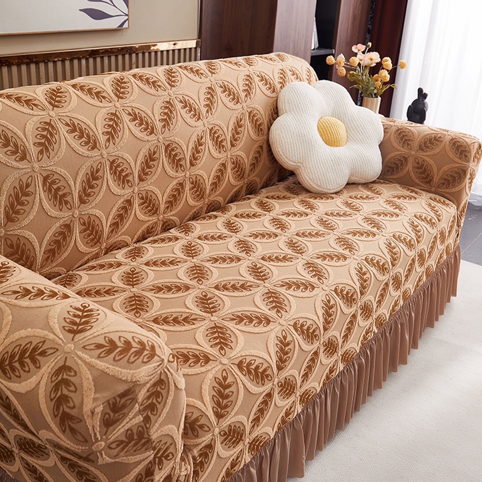 ANMINY Stretch Sofa Slipcover Cushion Couch Cover with Skirt Pet Friendly Durable Washable Stretchable 2-Seater (57"-73")