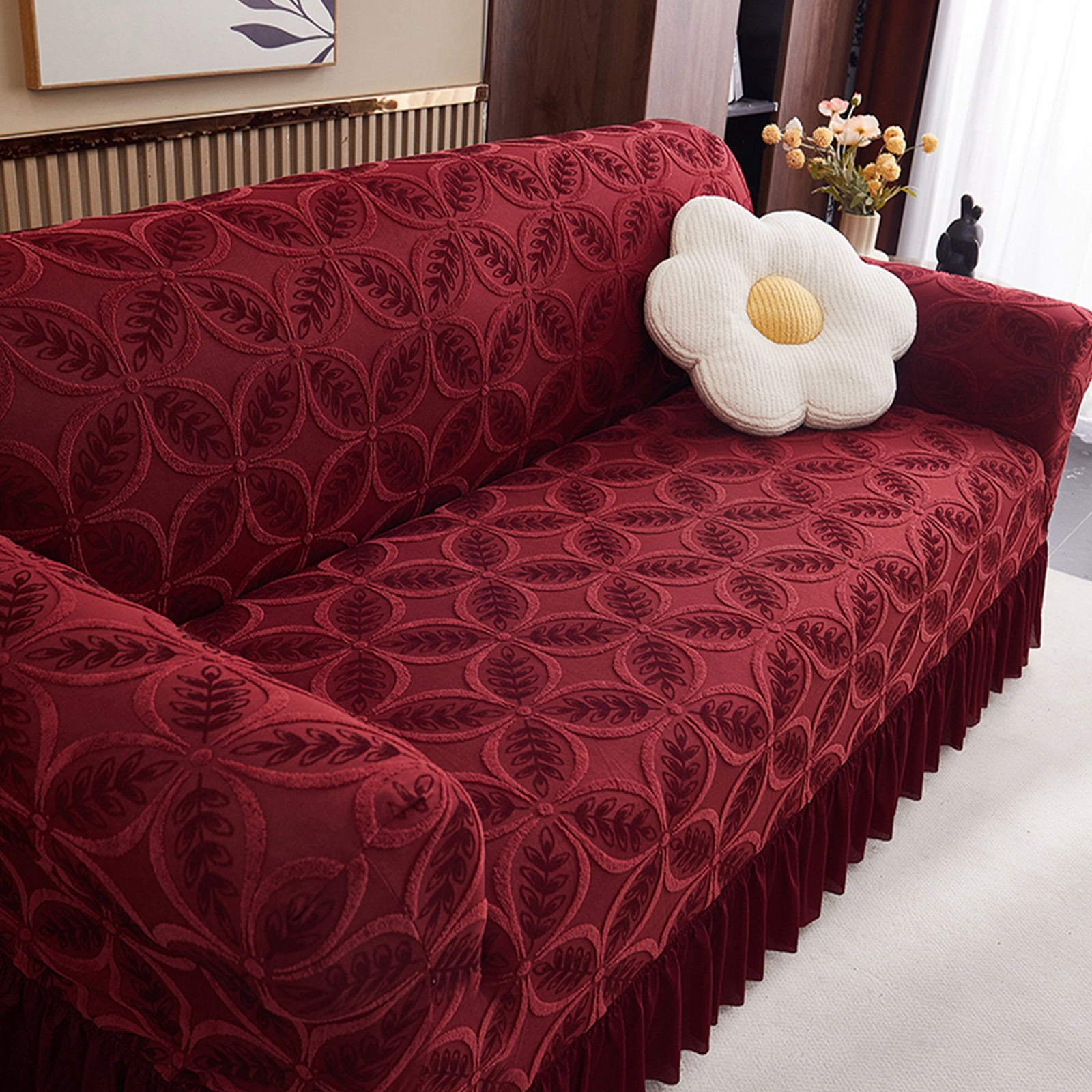 ANMINY Stretch Sofa Slipcover Cushion Couch Cover with Skirt Pet Friendly Durable Washable Stretchable 3-Seater 4-Seater (92"-118")