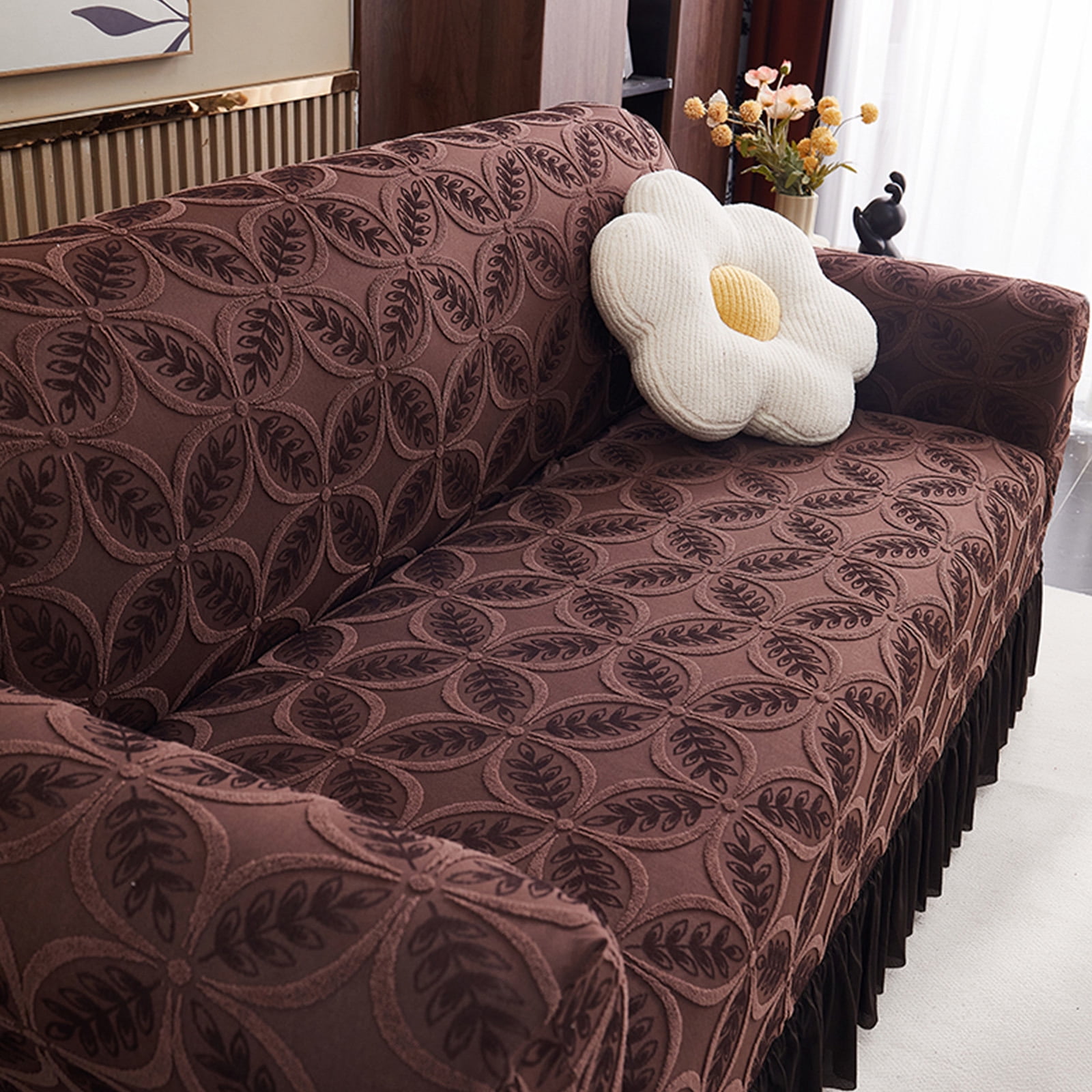 ANMINY Stretch Sofa Slipcover Cushion Couch Cover with Skirt Pet Friendly Durable Washable Stretchable 3-Seater (75"-90")