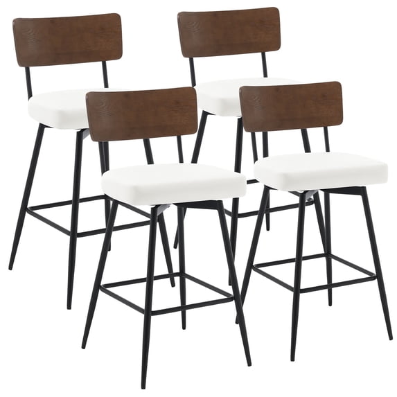 ANMINY Swivel Bar Stools Set of 4, 29" Seat Height, Upholstered Faux Leather Counter Barstools with Wood Backs and Metal Legs, Counter Height Bar Stool for Kitchen Island