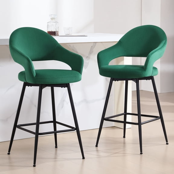 ANMINY Swivel Bar Stools Velvet Upholstered Modern Bar Chairs, Set of 2, 26" Counter Height Bar Stools with Hollow Back Island Stools for Home Bar Kitchen Pub