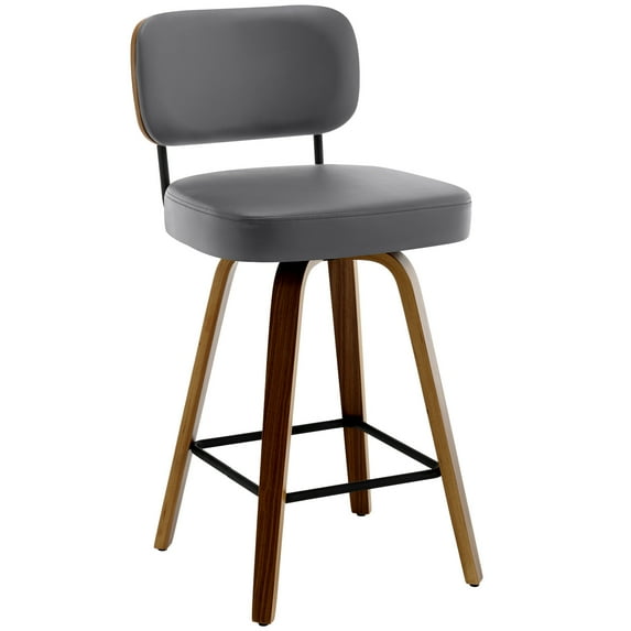 ANMINY Swivel Counter Height Bar Stools, Set of 1, Upholstered Faux Leather Barstools with PU Back, 26" Seat Height Bar Chairs for Kitchen Island, Bentwood Wood Frame