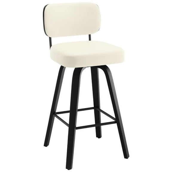 ANMINY Swivel Counter Height Bar Stools, Set of 1, Upholstered Faux Leather Barstools with PU Back, 29" Seat Height Bar Chairs for Kitchen Island, Bentwood Wood Frame