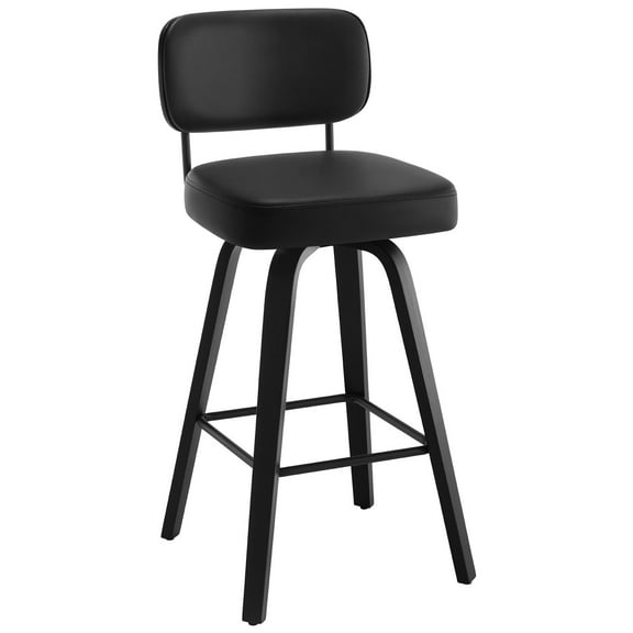 ANMINY Swivel Counter Height Bar Stools, Set of 1, Upholstered Faux Leather Barstools with PU Back, 29" Seat Height Bar Chairs for Kitchen Island, Bentwood Wood Frame