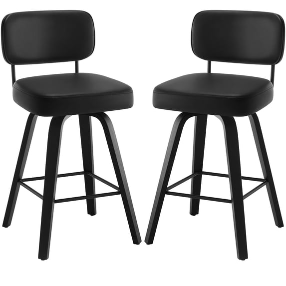 ANMINY Swivel Counter Height Bar Stools, Set of 2, Upholstered Faux Leather Barstools with PU Back, 26" Seat Height Bar Chairs for Kitchen Island, Bentwood Wood Frame