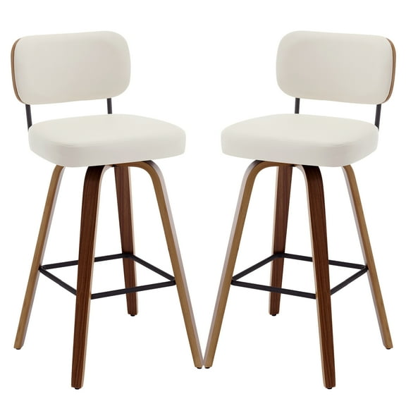 ANMINY Swivel Counter Height Bar Stools, Set of 2, Upholstered Faux Leather Barstools with PU Back, 29" Seat Height Bar Chairs for Kitchen Island, Bentwood Wood Frame