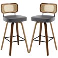 thumbnail image 1 of ANMINY Swivel Counter Height Bar Stools, Set of 2, Upholstered Faux Leather Barstools with Rattan Back, 29" Seat Height Bar Chairs for Kitchen Island, Bentwood Wood Frame, 1 of 11