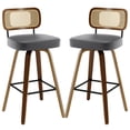 thumbnail image 1 of ANMINY Swivel Counter Height Bar Stools, Set of 2, Upholstered Faux Leather Barstools with Rattan Back, 29" Seat Height Bar Chairs for Kitchen Island, Bentwood Wood Frame, 1 of 11