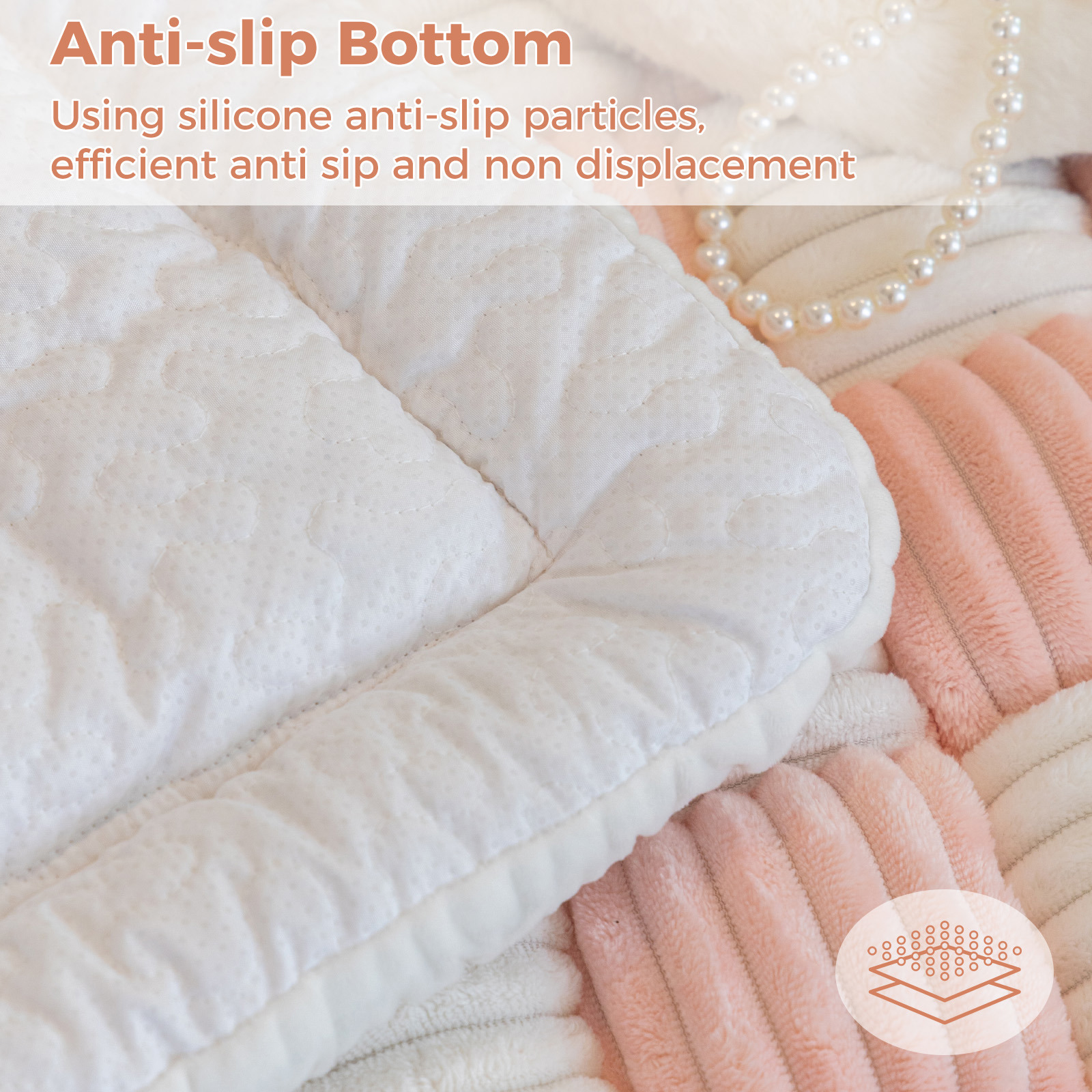 ANMINY Thick Fuzzy Checkered Couch Cover, Non-Slip Nordic Cream Sofa Protector Mat, Soft Flannel Furniture Cover