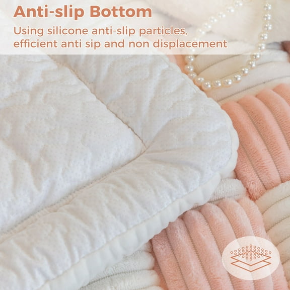 ANMINY Thick Fuzzy Checkered Couch Cover, Non-Slip Nordic Cream Sofa Protector Mat, Soft Flannel Furniture Cover