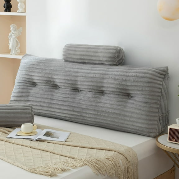 ANMINY Triangular Headboard Pillow Corduroy Velvet Removable Cover Neck Support Roll Side Pockets Twin