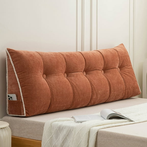 ANMINY Triangular Headboard Pillow with Side Pockets, Chenille Fabric, Bed Rest Reading Pillow, Removable & Washable Cover, Contrasting-Color Fabric Piping, Daybed Wedge Pillow for Twin Beds