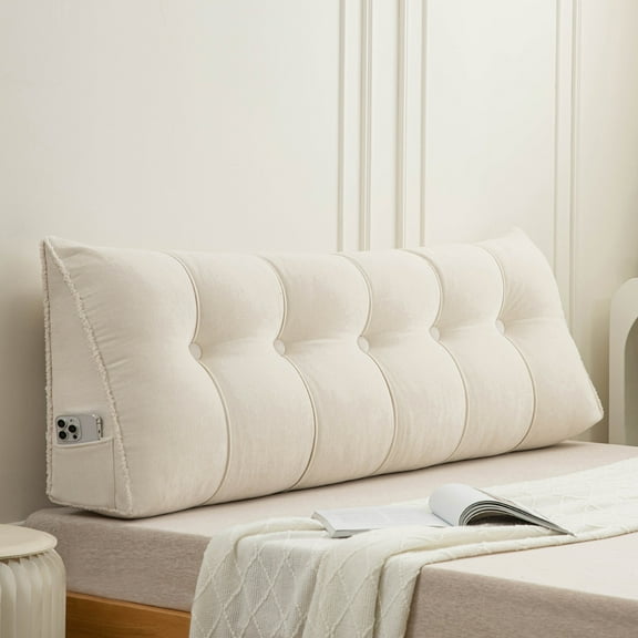 ANMINY Triangular Headboard Pillow with Side Pockets, Chenille Fabric, Bed Rest Reading Pillow, Removable & Washable Cover, Contrasting-Color Fabric Piping, Daybed Wedge Pillow for Twin Beds