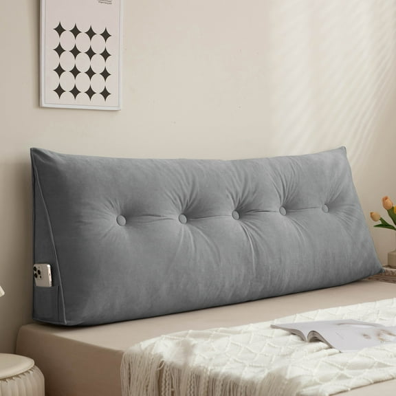 ANMINY Triangular Headboard Pillow with Side Pockets, Chenille Fabric, Bed Rest Reading Pillow, Removable & Washable Cover for Twin Beds