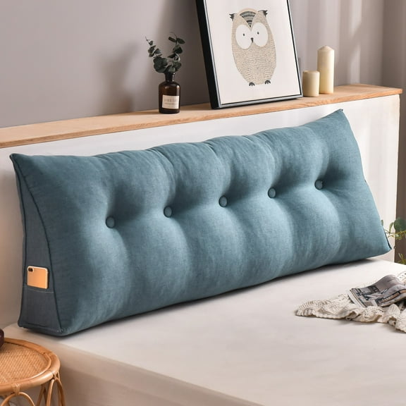 ANMINY Triangular Headboard Pillow with Side Pockets, Polyester Fabric, Bed Rest Reading Pillow, Removable & Washable Cover for Queen Beds