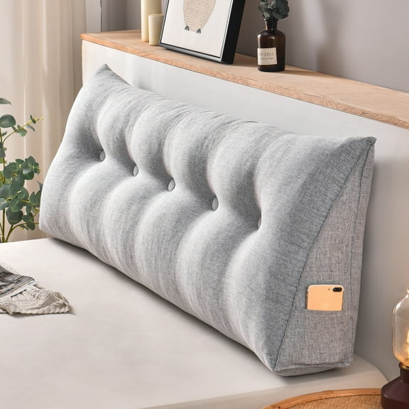 ANMINY Triangular Headboard Pillow with Side Pockets, Polyester Fabric, Bed Rest Reading Pillow, Removable & Washable Cover for Twin Beds