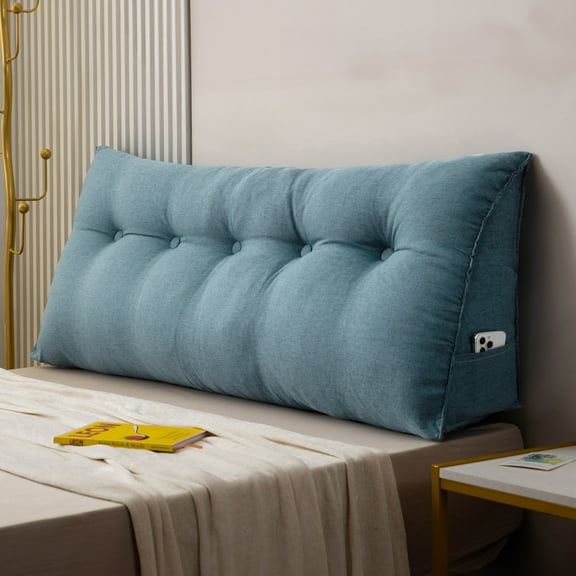 ANMINY Triangular Headboard Pillow with Side Pockets, Polyester Fabric, Bed Rest Reading Pillow, Removable & Washable Cover for Twin Beds