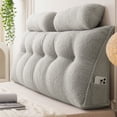 thumbnail image 1 of ANMINY Triangular Headboard Pillow Teddy Velvet Removable Cover Vacuum-Packed Neck Support Roll Side Pockets Queen, 1 of 6
