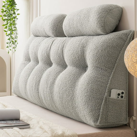 ANMINY Triangular Headboard Pillow Teddy Velvet Removable Cover Vacuum-Packed Neck Support Roll Side Pockets Queen