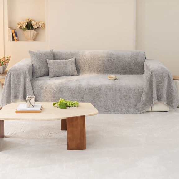 ANMINY Ultra Soft Chenille Couch Cover with Tassels, Machine Washable Multi - Use Sofa Blanket Cover