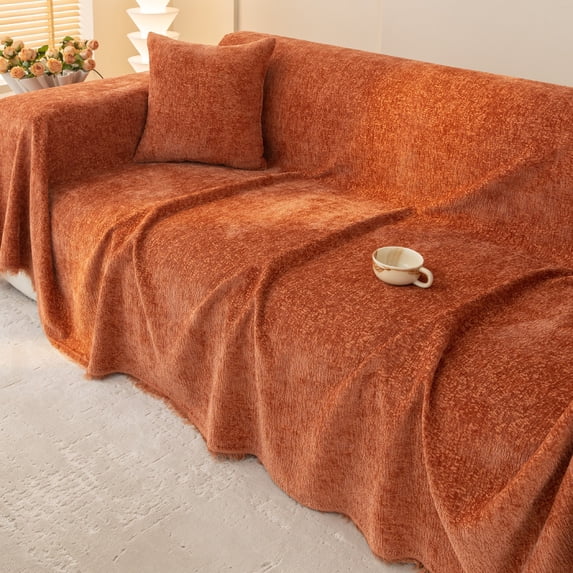 ANMINY Ultra Soft Chenille Couch Cover with Tassels, Machine Washable Multi - Use Sofa Blanket Cover