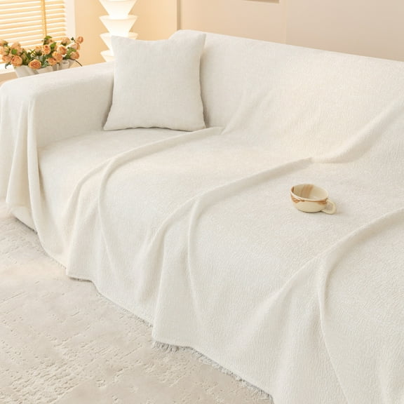 ANMINY Ultra Soft Chenille Couch Cover with Tassels, Machine Washable Multi - Use Sofa Blanket Cover