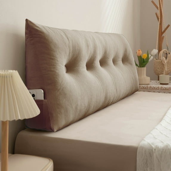ANMINY Wedge Headboard Reading Pillow 39" x 15.7" x 4.7" Triangular Bolster Backrest Support Cushion for Bed, Sofa, Daybed, Camel