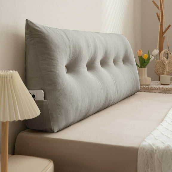 ANMINY Wedge Headboard Reading Pillow 39" x 15.7" x 4.7" Triangular Bolster Backrest Support Cushion for Bed, Sofa, Daybed, Light Gray