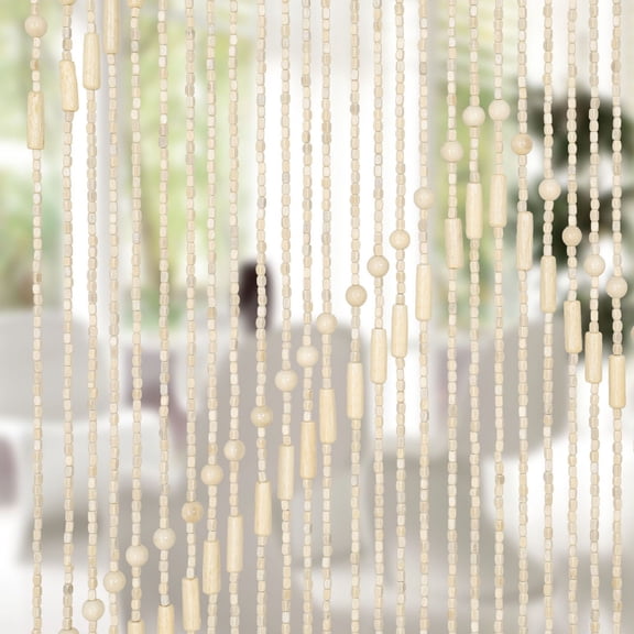 ANMINY Wooden Bead Door Curtain Handmade Beaded Curtain for Doorway Bamboo Hanging Room Divider Hippie Curtain for Hallway Window Boho Rustic Home Store Decor, 35.5 x 75 Inches Natural, 52 strands