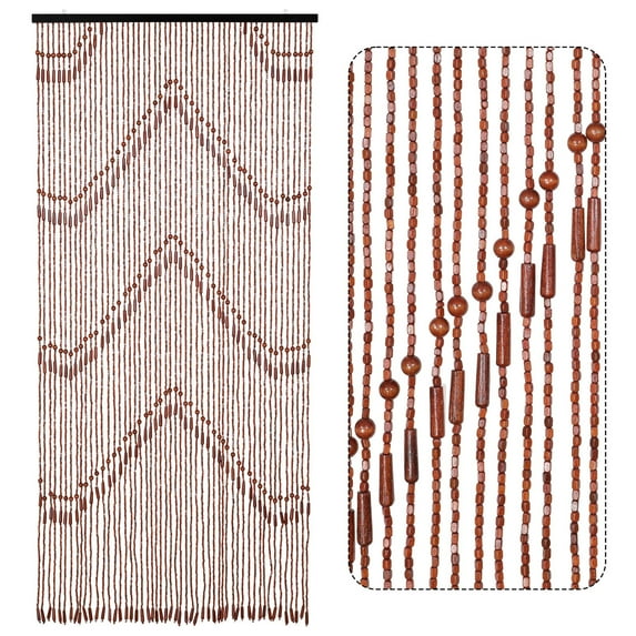 ANMINY Vintage Brown Wave Light Filtering Kitchen Beaded Curtains, 35 x 75 in