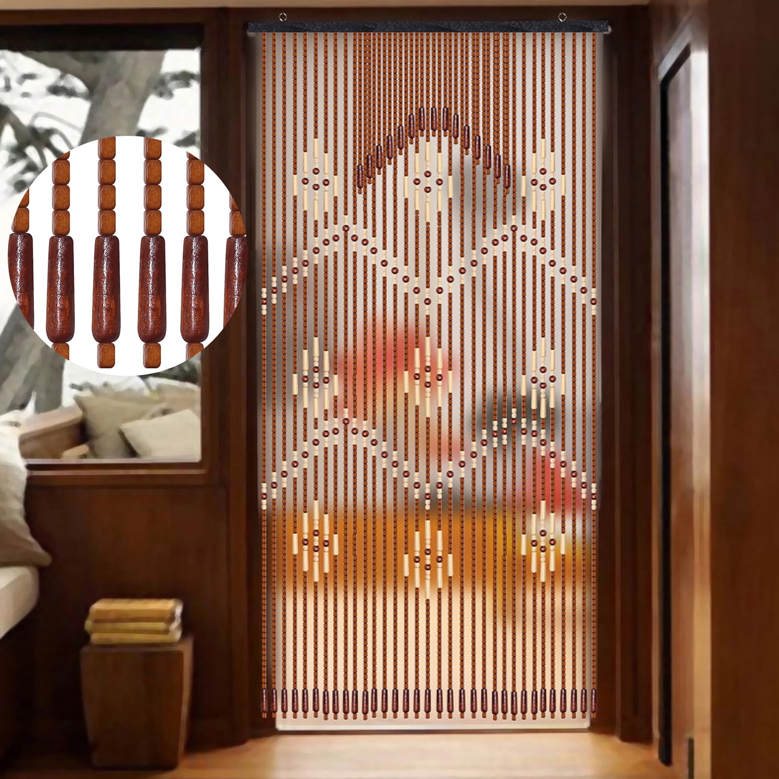 Anminy Wooden Bead Door Curtain String Bohemian Bamboo Doorway Divider 35x68in Wintersweet 32 Strands Com