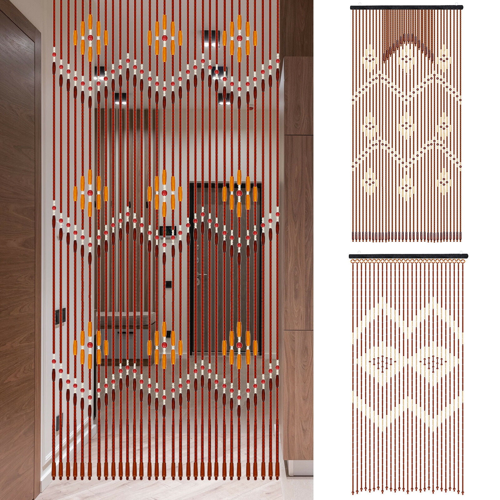 Fetcoi, Wooden Bead Curtain Bohemian Wooden Bead Curtain Fringe Beaded Door  Tassel for Doorways Dining Living Bedroom(Type A) 