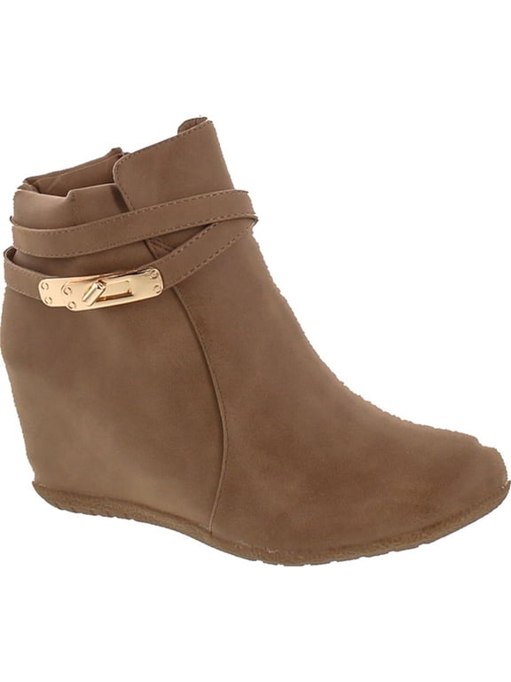 CICI-9 Women Comfy Almond Toe Platform Hidden Wedge Ankle Bootie