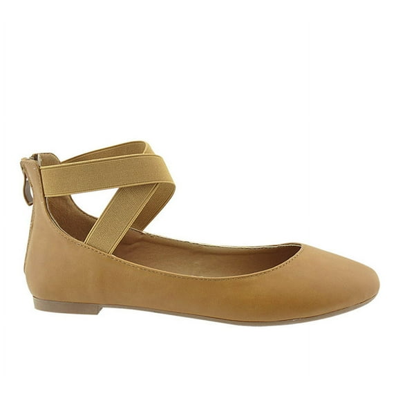 ANNA Dana-19 Women's Classic Ballerina Flats w/Elastic Crossing Straps Tan (8)