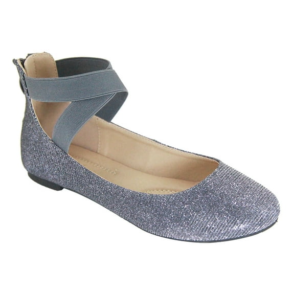 ANNA Dana-20 Classic Ballerina Flats With Elastic Crossing Straps Pewter Glitter (7)