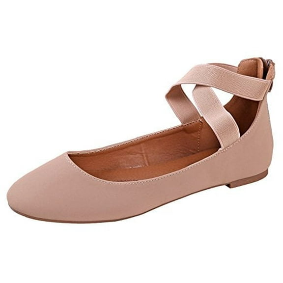 ANNA Dana-20 Women's Classic Ballerina Flats With Elastic Crossing Straps (Taupe Suede, 7)