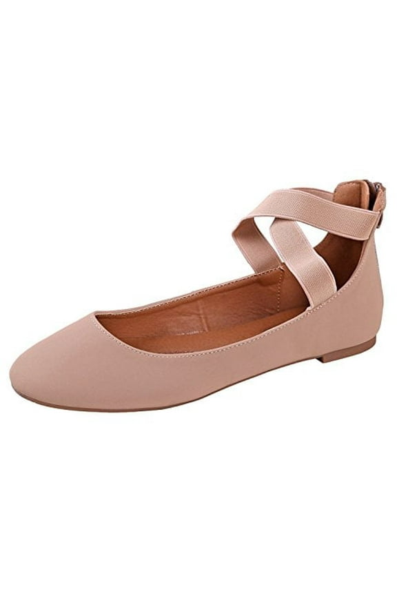 ANNA Dana-20 Women's Classic Ballerina Flats With Elastic Crossing Straps (Taupe Suede, 7)