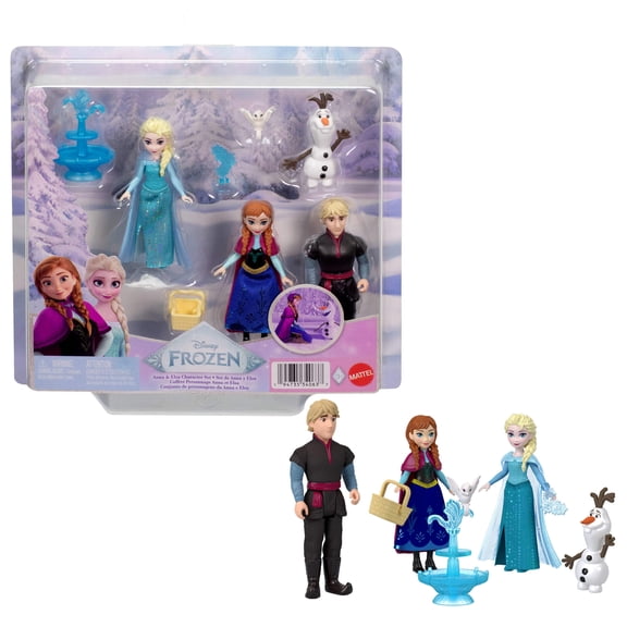Disney Frozen Anna & Elsa Character Set with 4 Small Dolls & 4 Accessories Inspired by Movie