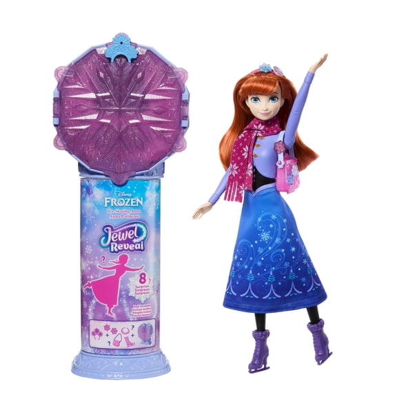 Disney Frozen Jewel Reveal Ice Skating Anna Fashion Doll with 8 Surprises Including Gem Box & Accy