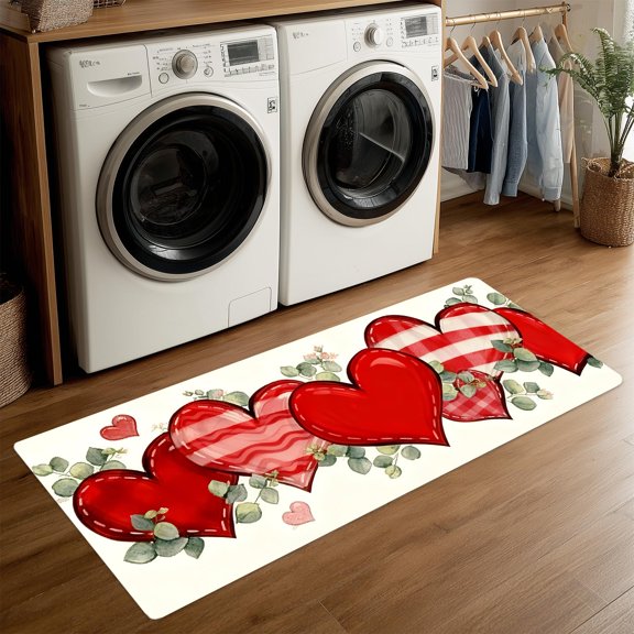 ANNA QUEEN Red Heart Valentine's Day Laundry Room Rug 20x47 Inch - Valentine Non Slip Runner Mat for Kitchen, Laundry and Romantic Home Decor C113