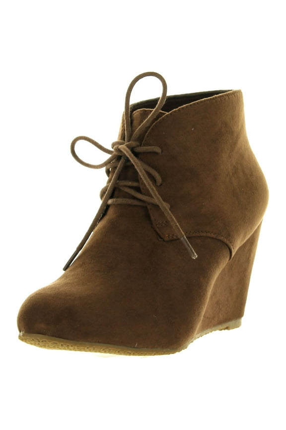 SALLY-5 Womens Adorable Almond Toe Lace up Wedge Ankle Bootie