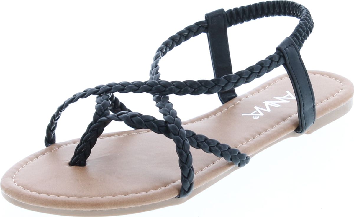 アンナポップ ANNA Women's Razzi-11 Braided Strappy Flat Y-Strap Flip Flop