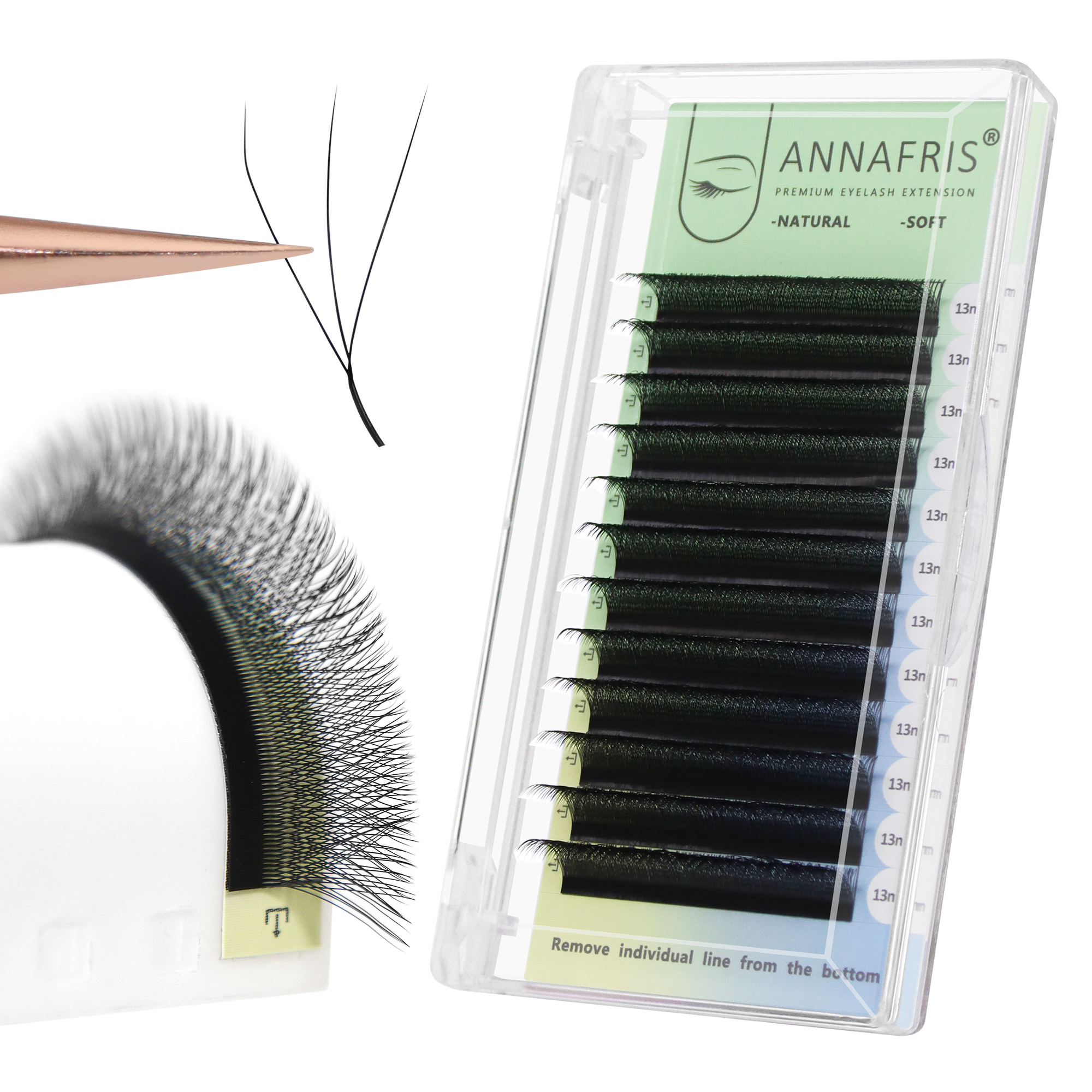 ANNAFRIS 4D Wimpern – Vorgefächerte Fächer-Wimpern, D-Curl 9mm – Für Natürlichen Volumen-Look