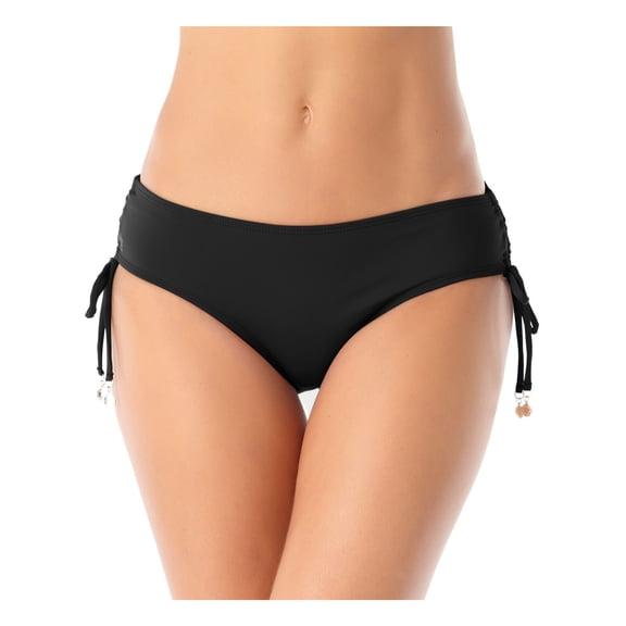 ANNE COLE Women's Black Stretch Ruched Tie Lined Adjustable Full Coverage Bikini Swimsuit Bottom XL