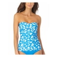 thumbnail image 1 of ANNE COLE Women's Blue Floral Twist Front Bandeau Tankini Swimsuit Top L, 1 of 7