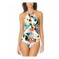 thumbnail image 1 of ANNE COLE Women's Multi Color Printed Halter Keyhole Ruched Adjustable High Neck One Piece Swimsuit 16, 1 of 4