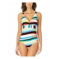 thumbnail image 1 of ANNE COLE Women's Multi Color Striped Removable Cups Stretch Deep V Neck Adjustable One Piece Swimsuit 8, 1 of 4
