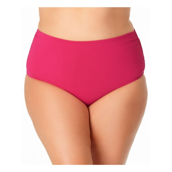 ANNE COLE Women's Pink Stretch Ruched Lined Convertible Full Coverage High Waisted Swimsuit Bottom 18W