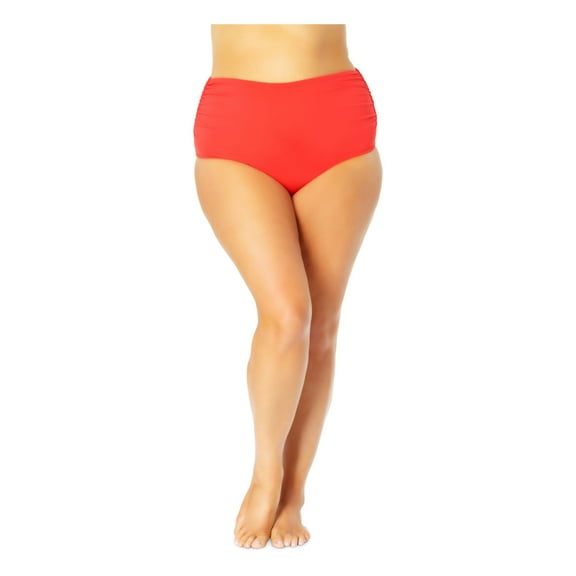 ANNE COLE Women's Red Stretch Ruched Lined Convertible Full Coverage High Waisted Swimsuit Bottom 24W
