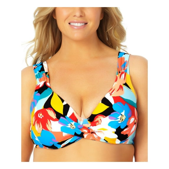 ANNE COLE Women's White Printed Stretch Removable Cups Bikini Sweetheart Twist Front Swimsuit Top 18W